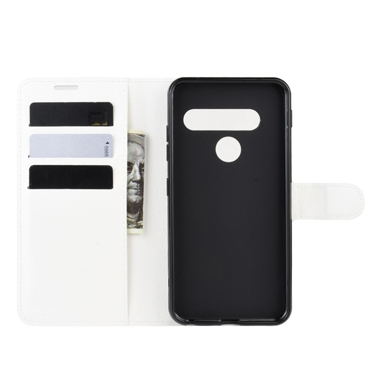 Litchi Surface Unique Wallet Leather Stand Cover for LG G8s ThinQ - White-4