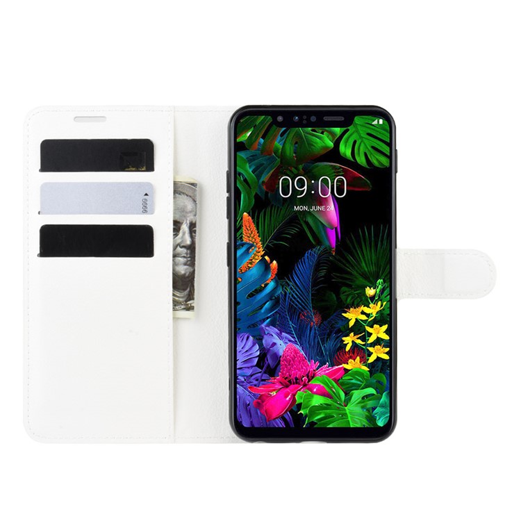 Litchi Surface Unique Wallet Leather Stand Cover for LG G8s ThinQ - White-5