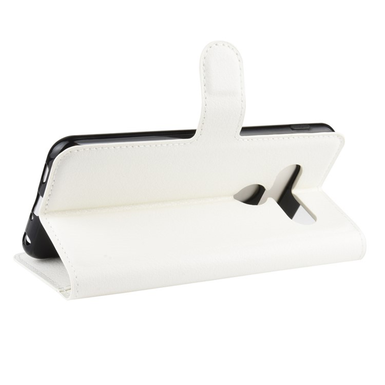 Litchi Surface Unique Wallet Leather Stand Cover for LG G8s ThinQ - White-6