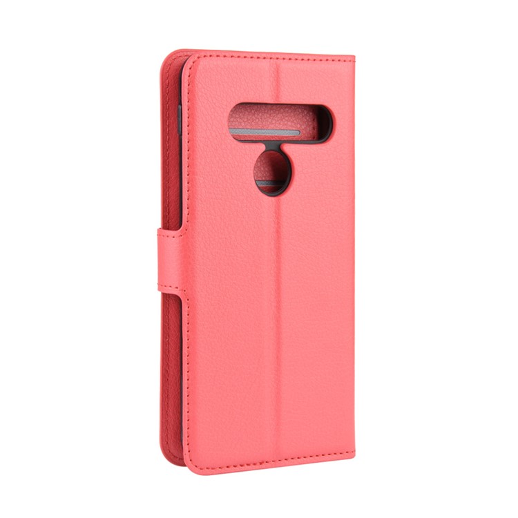 Litchi Surface Unique Wallet Leather Stand Cover for LG G8s ThinQ - Red-3