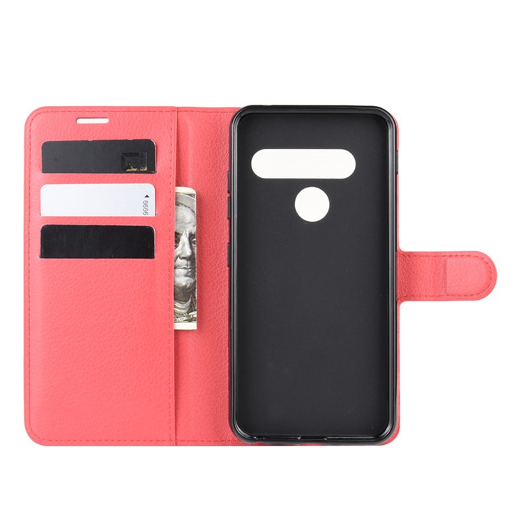 Litchi Surface Unique Wallet Leather Stand Cover for LG G8s ThinQ - Red-4