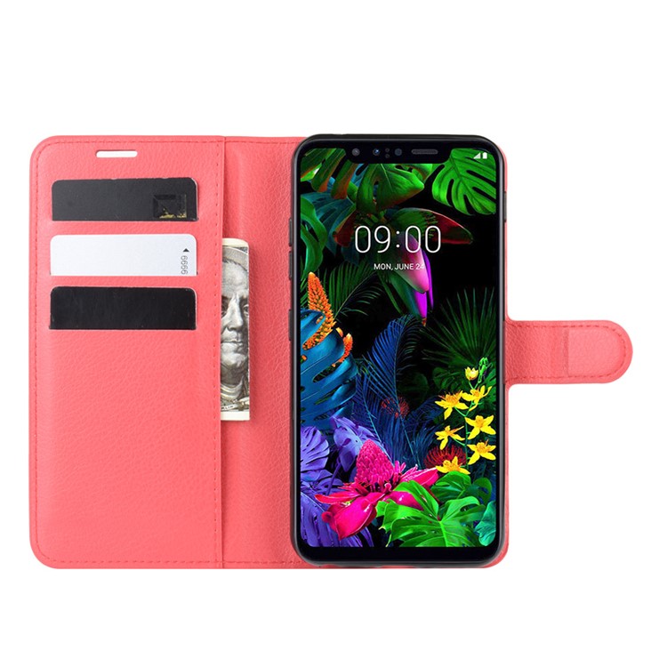 Litchi Surface Unique Wallet Leather Stand Cover for LG G8s ThinQ - Red-5