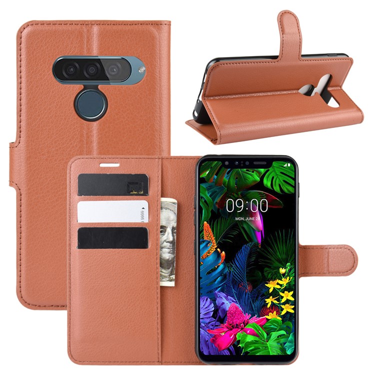 Litchi Surface Unique Wallet Leather Stand Cover for LG G8s ThinQ - Brown-1