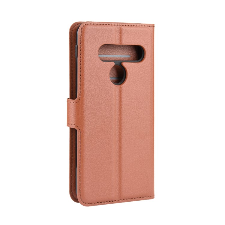 Litchi Surface Unique Wallet Leather Stand Cover for LG G8s ThinQ - Brown-3