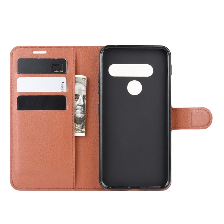 Litchi Surface Unique Wallet Leather Stand Cover for LG G8s ThinQ - Brown-4
