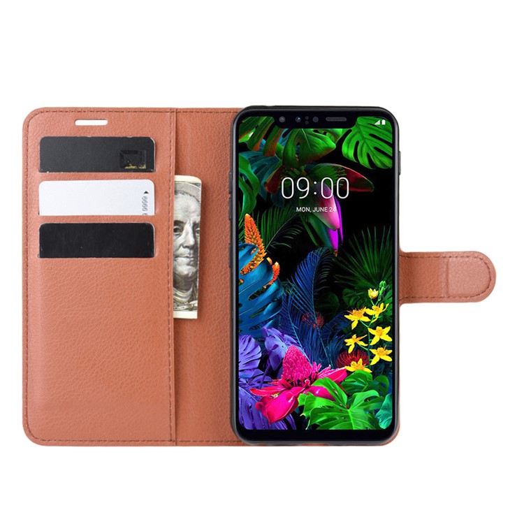 Litchi Surface Unique Wallet Leather Stand Cover for LG G8s ThinQ - Brown-5