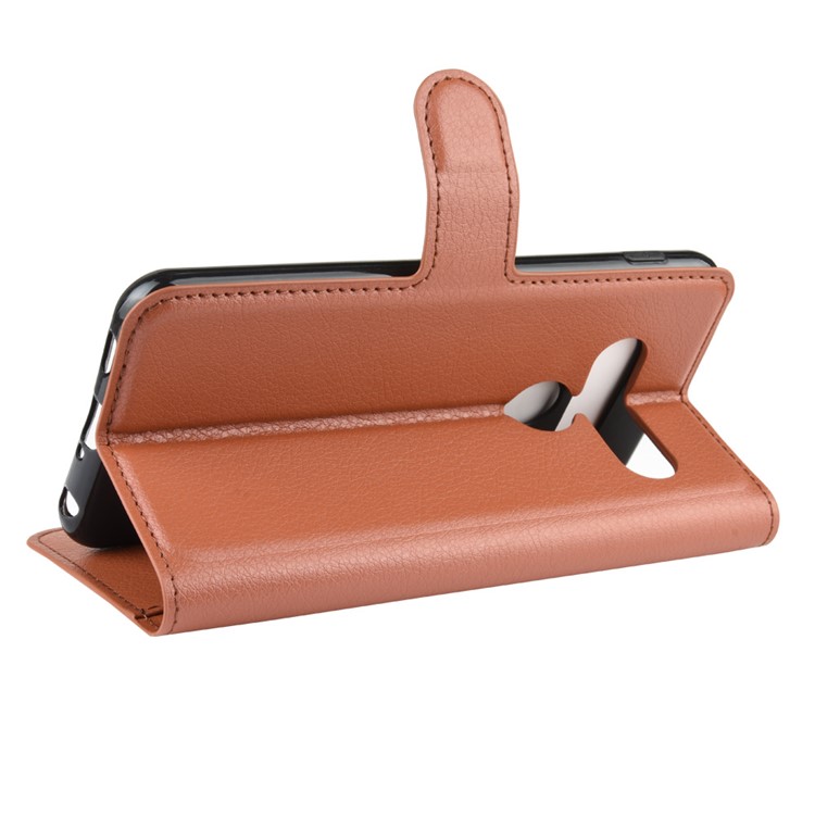Litchi Surface Unique Wallet Leather Stand Cover for LG G8s ThinQ - Brown-6