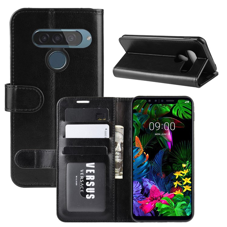 Crazy Horse Skin Wallet Style Leather Stand Shell for LG G8s ThinQ - Black-1