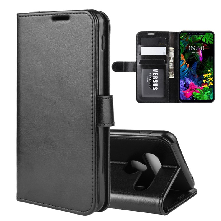 Crazy Horse Skin Wallet Style Leather Stand Shell for LG G8s ThinQ - Black-2