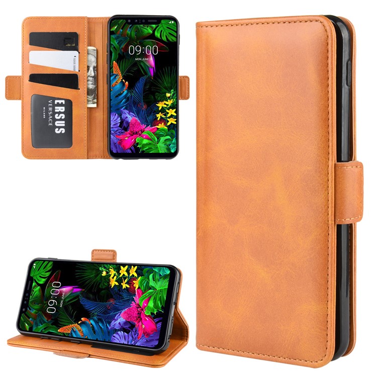 Magnet Adsorption Flip Leather Wallet Shell Case for LG G8s ThinQ - Brown-1