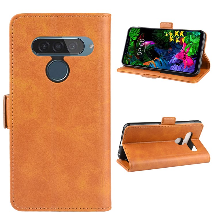 Magnet Adsorption Flip Leather Wallet Shell Case for LG G8s ThinQ - Brown-2