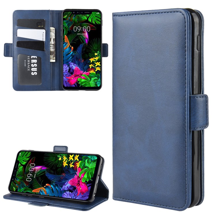 Magnet Adsorption Flip Leather Wallet Shell Case for LG G8s ThinQ - Blue-1