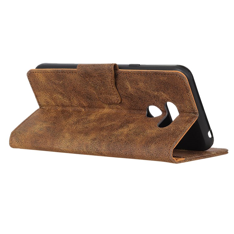 Cubierta De La Cáscara Cartera De Cuero Retro De La PU Para LG K40S - Café-11