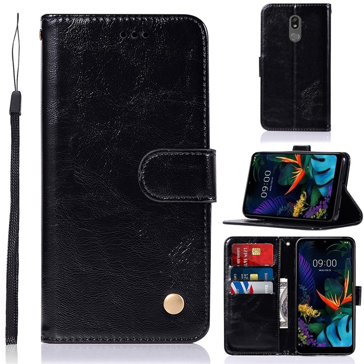 Premium Vintage Leather Wallet Cell Phone Case with Lanyard for LG K40/K12+/K12 Plus - Black-1