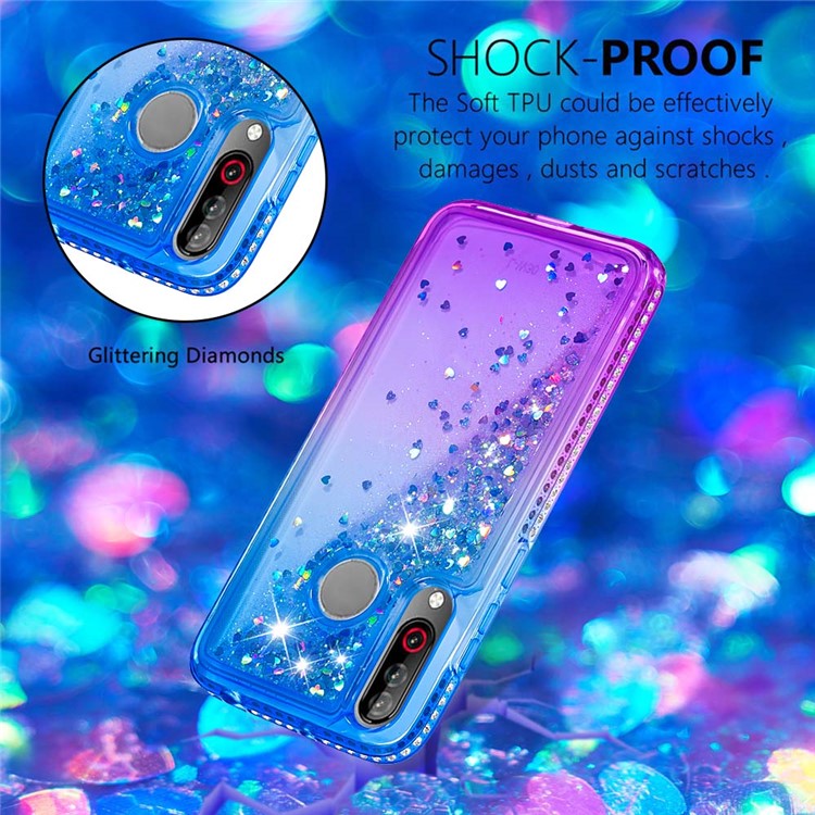 Gradient Glitter Powder Quicksand Rhinestone Decor TPU Phone Case for LG W30 - Blue / Purple-4