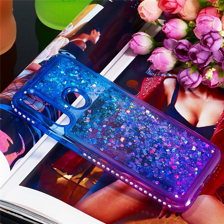 Gradient Glitter Powder Quicksand Rhinestone Decor TPU Phone Case for LG W30 - Blue / Purple-5