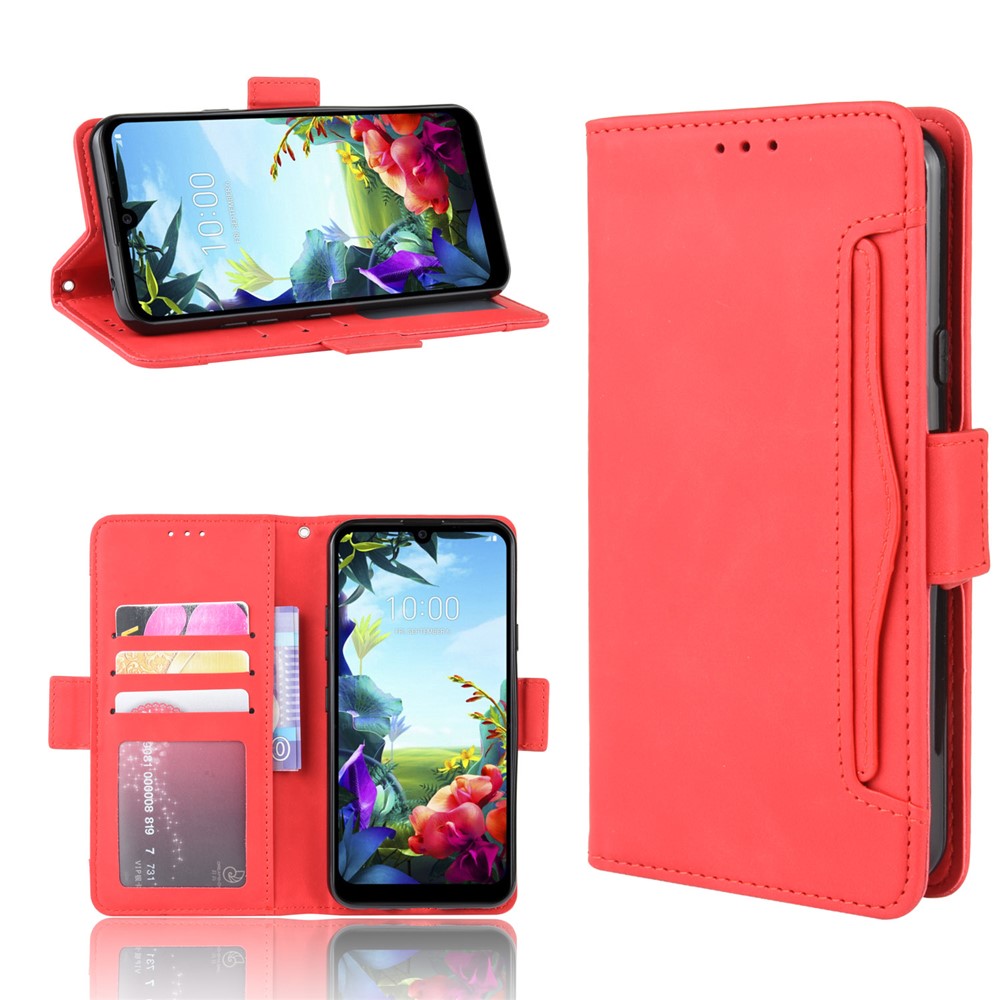 Wallet Stand Leather Protective Phone Case with Multiple Card Slots for LG K40S - Red-1