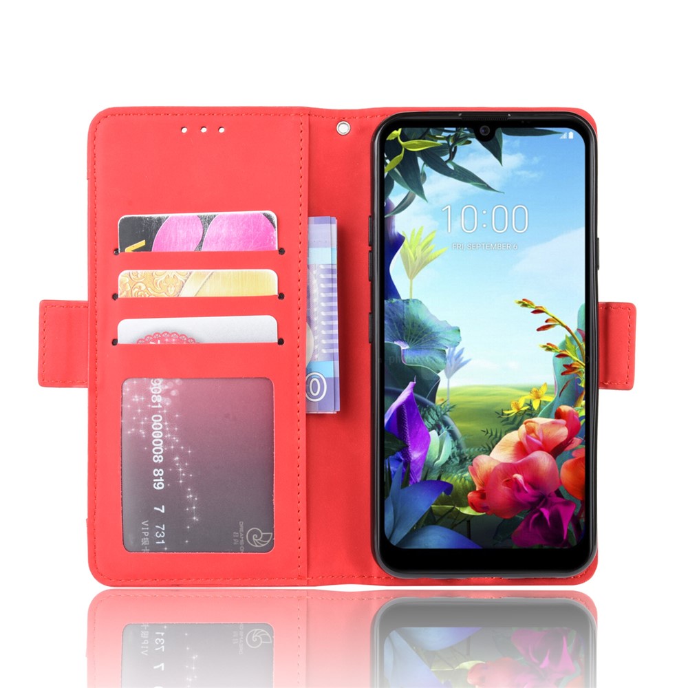 Wallet Stand Leather Protective Phone Case with Multiple Card Slots for LG K40S - Red-5