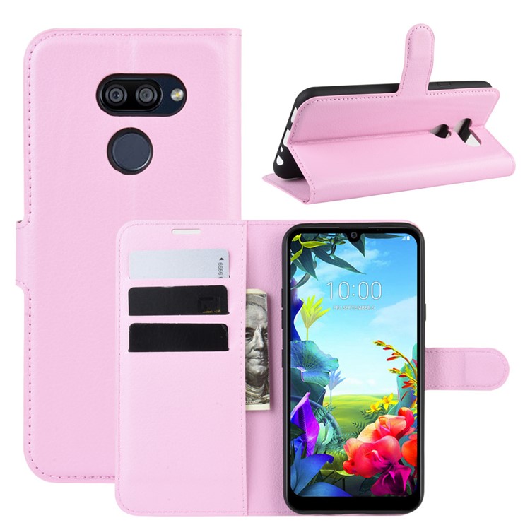 Litchi Grain Wallet Leather Phone Cover for LG K40S - Pink-1