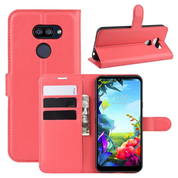 Litchi Grain Wallet Leather Phone Cover for LG K40S - Red-1