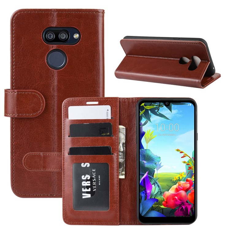 Crazy Horse Skin Leather Wallet Casing Shell for LG K40S - Brown-1