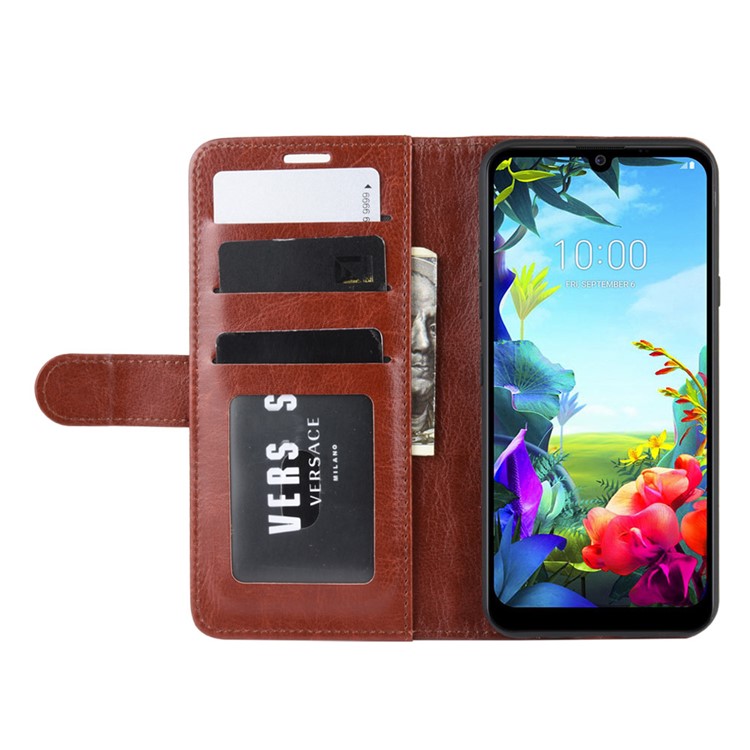 Crazy Horse Skin Leather Wallet Casing Shell for LG K40S - Brown-5