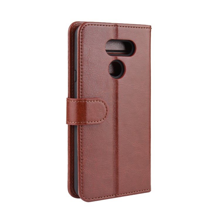 Crazy Horse Skin Leather Wallet Casing Shell for LG K40S - Brown-7
