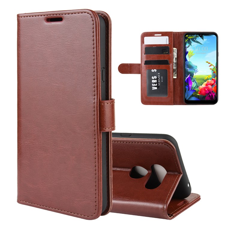 Crazy Horse Skin Leather Wallet Casing Shell for LG K40S - Brown-8