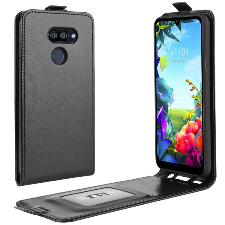 Crazy Horse Vertical Leather Phone Case with Card Slot for LG K40S - Black-1