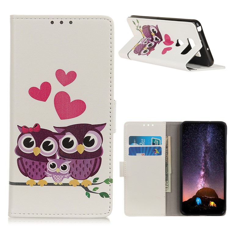 Pattern Printing Leather Wallet Case for LG K40S - Owls and Hearts-1