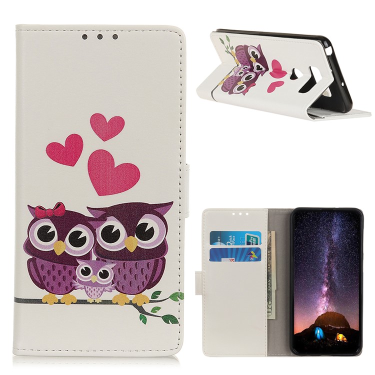 Pattern Printing Leather Wallet Case for LG K50S - Owls and Hearts-1