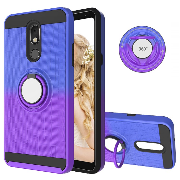 Finger Ring Kickstand Gradient Color Detachable TPU + PC Hybrid Shell for LG Stylo 5 - Blue/Purple-1