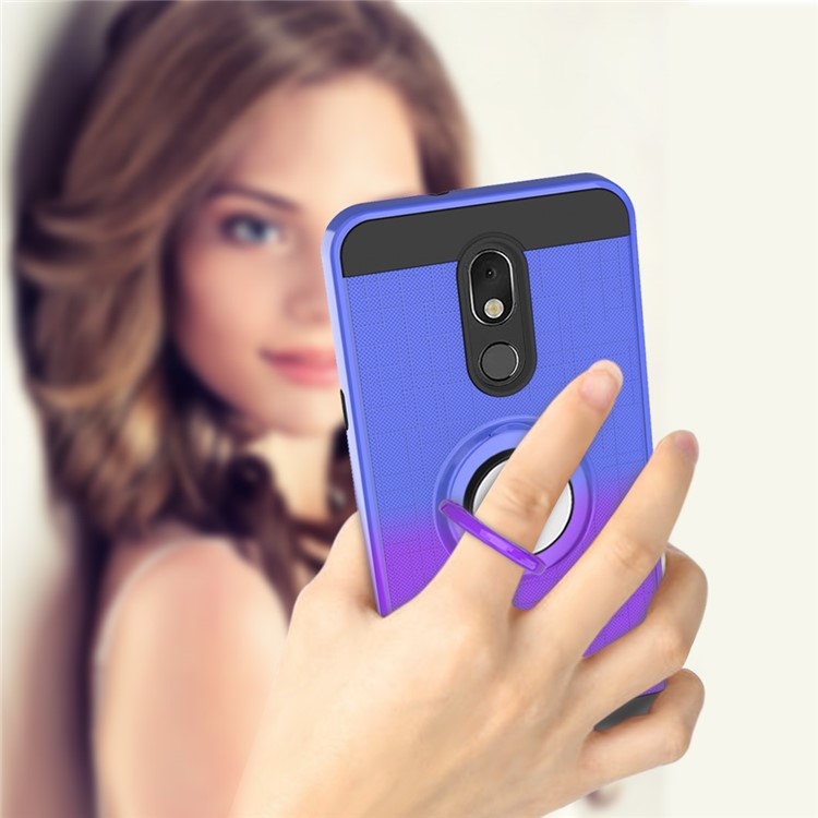 Finger Ring Kickstand Gradient Color Detachable TPU + PC Hybrid Shell for LG Stylo 5 - Blue/Purple-3