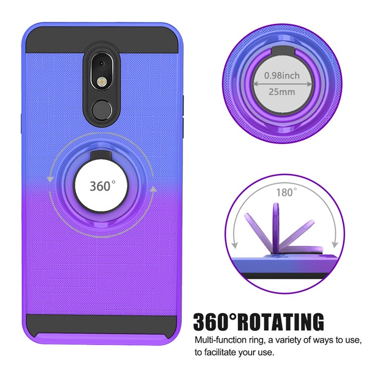 Finger Ring Kickstand Gradient Color Detachable TPU + PC Hybrid Shell for LG Stylo 5 - Blue/Purple-8