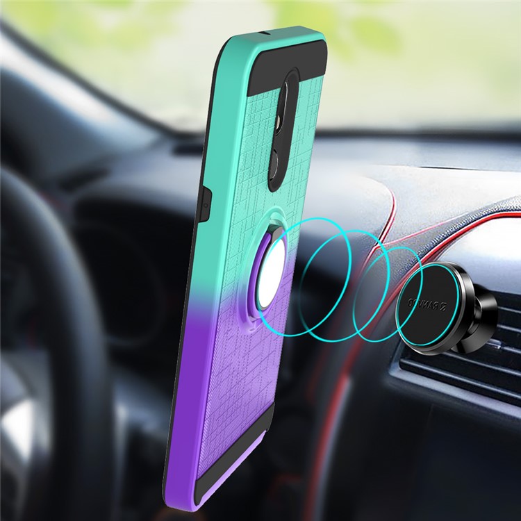 Finger Ring Kickstand Gradient Color Detachable TPU + PC Hybrid Shell for LG Stylo 5 - Cyan/Purple-2