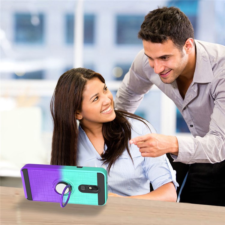 Finger Ring Kickstand Gradient Color Detachable TPU + PC Hybrid Shell for LG Stylo 5 - Cyan/Purple-4