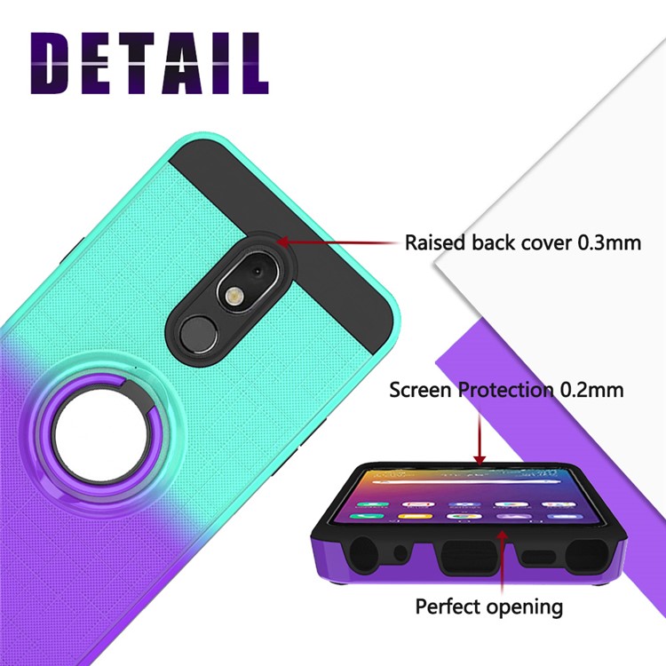 Finger Ring Kickstand Gradient Color Detachable TPU + PC Hybrid Shell for LG Stylo 5 - Cyan/Purple-6