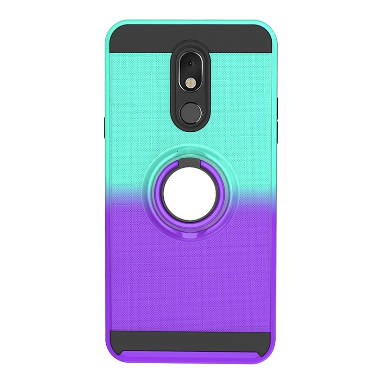 Finger Ring Kickstand Gradient Color Detachable TPU + PC Hybrid Shell for LG Stylo 5 - Cyan/Purple-7