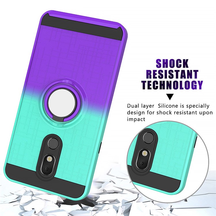 Finger Ring Kickstand Gradient Color Detachable TPU + PC Hybrid Shell for LG Stylo 5 - Cyan/Purple-9