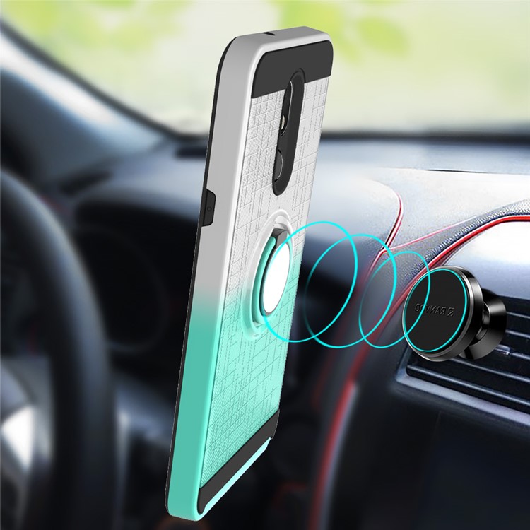 Finger Ring Kickstand Gradient Color Detachable TPU + PC Hybrid Shell for LG Stylo 5 - White/Cyan-2