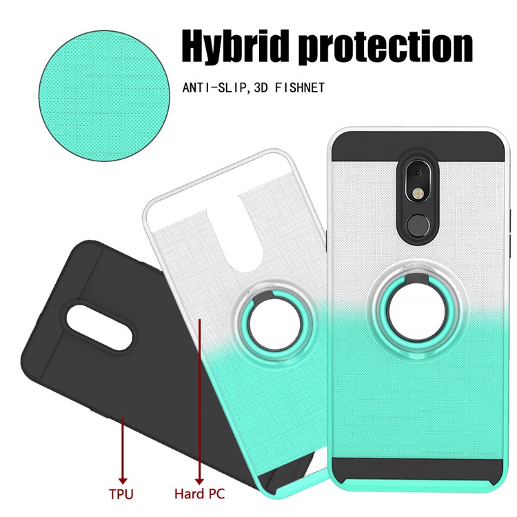 Finger Ring Kickstand Gradient Color Detachable TPU + PC Hybrid Shell for LG Stylo 5 - White/Cyan-5