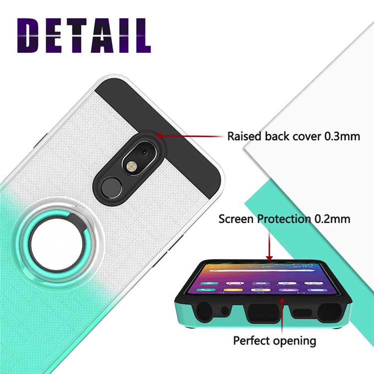 Finger Ring Kickstand Gradient Color Detachable TPU + PC Hybrid Shell for LG Stylo 5 - White/Cyan-6