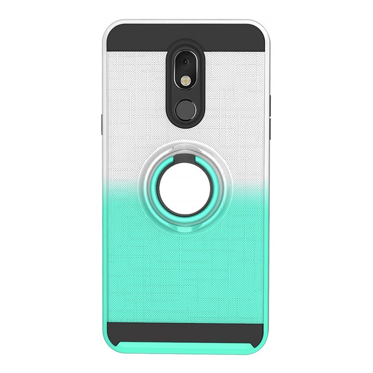 Finger Ring Kickstand Gradient Color Detachable TPU + PC Hybrid Shell for LG Stylo 5 - White/Cyan-7