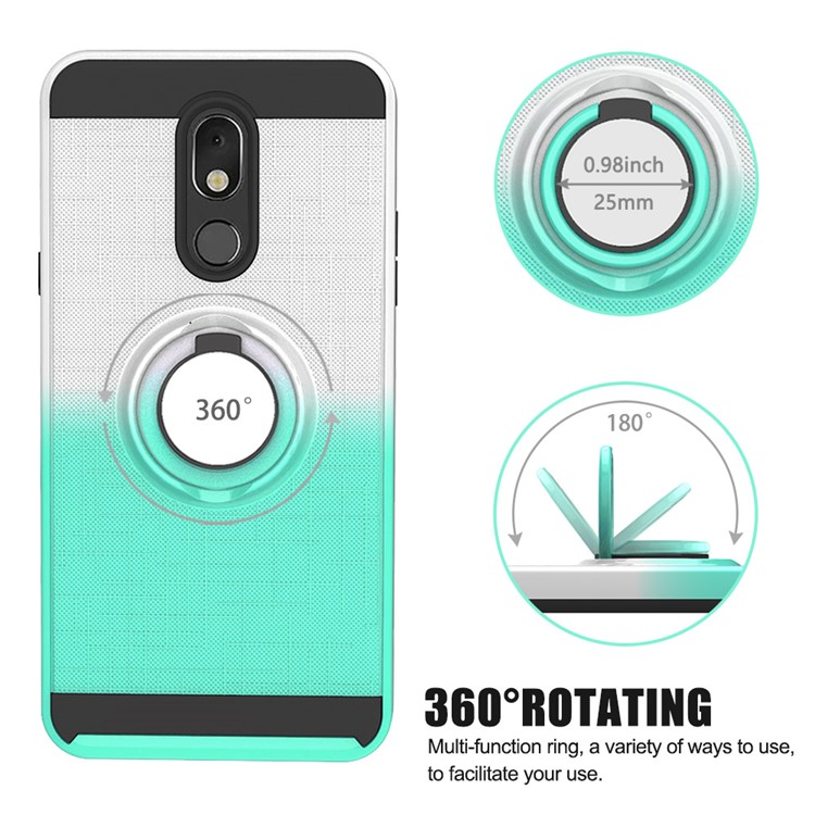 Finger Ring Kickstand Gradient Color Detachable TPU + PC Hybrid Shell for LG Stylo 5 - White/Cyan-8