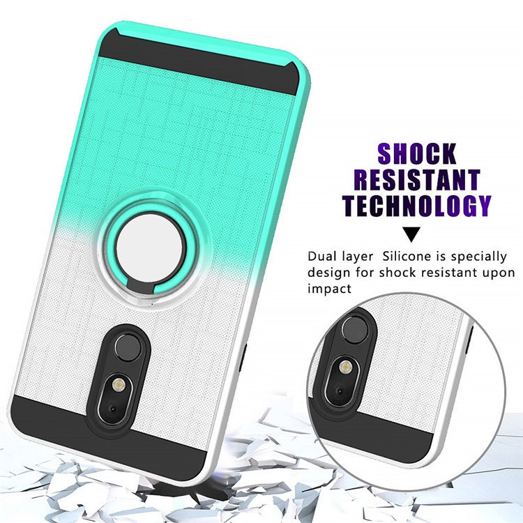 Finger Ring Kickstand Gradient Color Detachable TPU + PC Hybrid Shell for LG Stylo 5 - White/Cyan-9