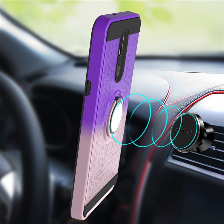 Finger Ring Kickstand Gradient Color Detachable TPU + PC Hybrid Shell for LG Stylo 5 - Purple/Pink-2
