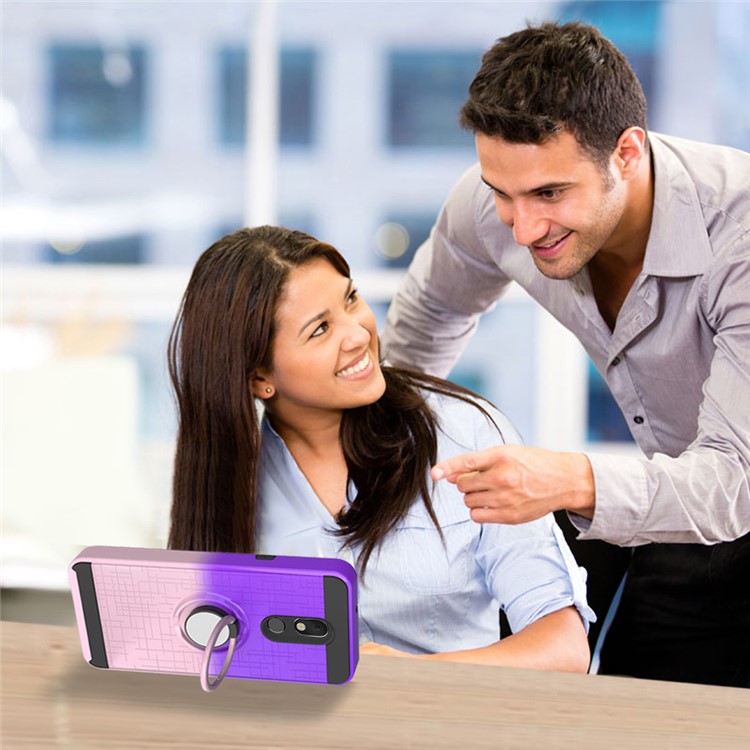 Finger Ring Kickstand Gradient Color Detachable TPU + PC Hybrid Shell for LG Stylo 5 - Purple/Pink-4