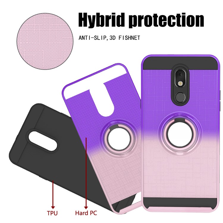 Finger Ring Kickstand Gradient Color Detachable TPU + PC Hybrid Shell for LG Stylo 5 - Purple/Pink-5