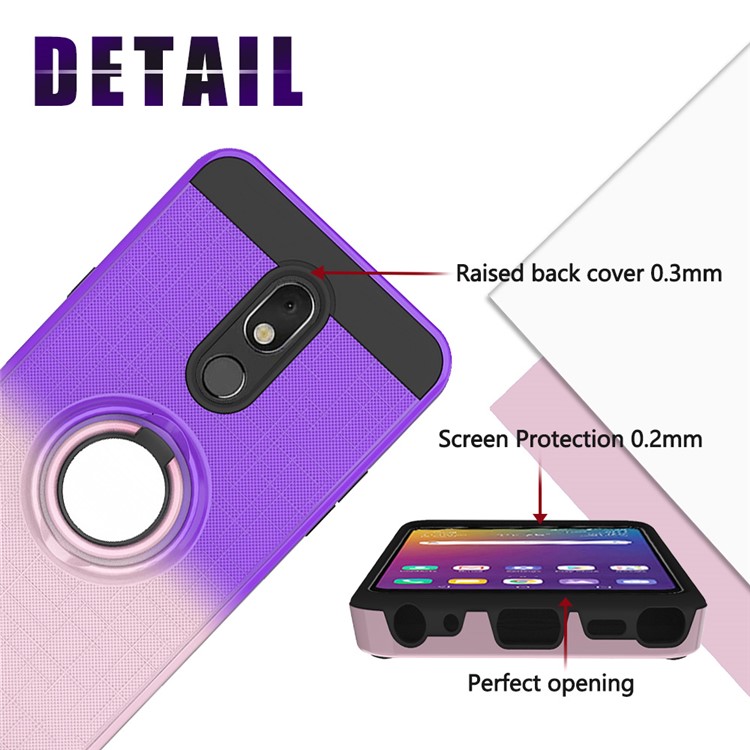 Finger Ring Kickstand Gradient Color Detachable TPU + PC Hybrid Shell for LG Stylo 5 - Purple/Pink-6