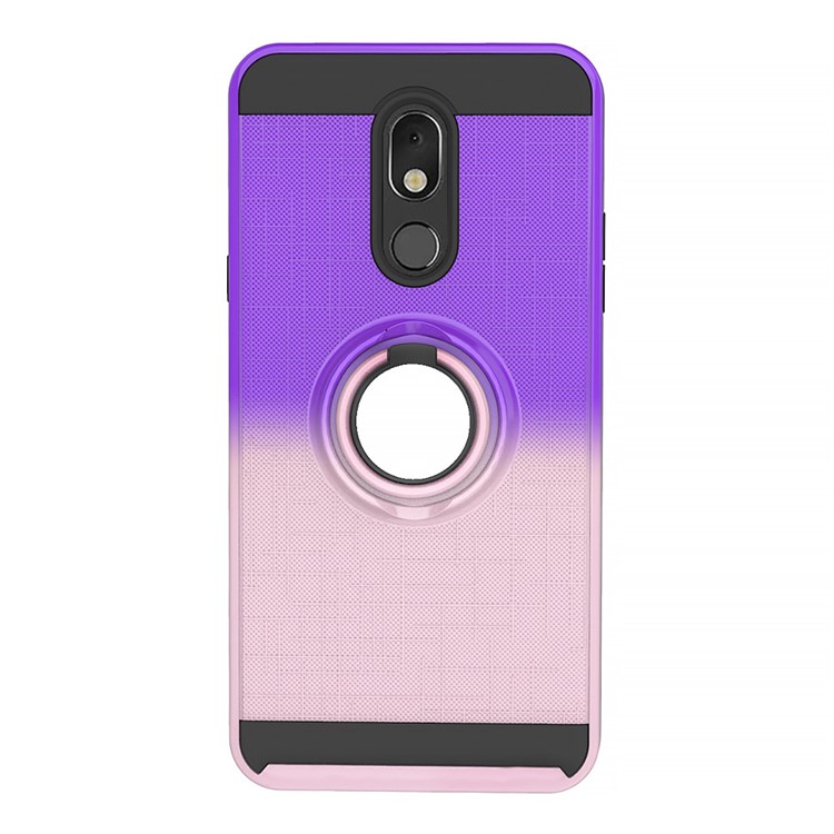 Finger Ring Kickstand Gradient Color Detachable TPU + PC Hybrid Shell for LG Stylo 5 - Purple/Pink-7